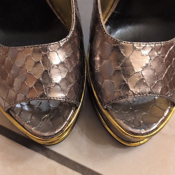 Dries Van Noten Heels Louis IV Modern Snake Print Platform Pewter Silver EU 39 - Picture 14 of 15